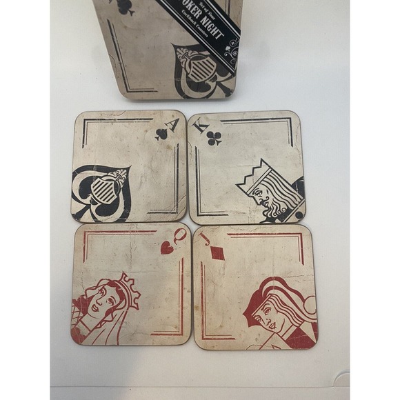 4 CASINO Vegas POKER COASTERS Game Night Party Bar Drink Beverage Saver - Picture 3 of 9